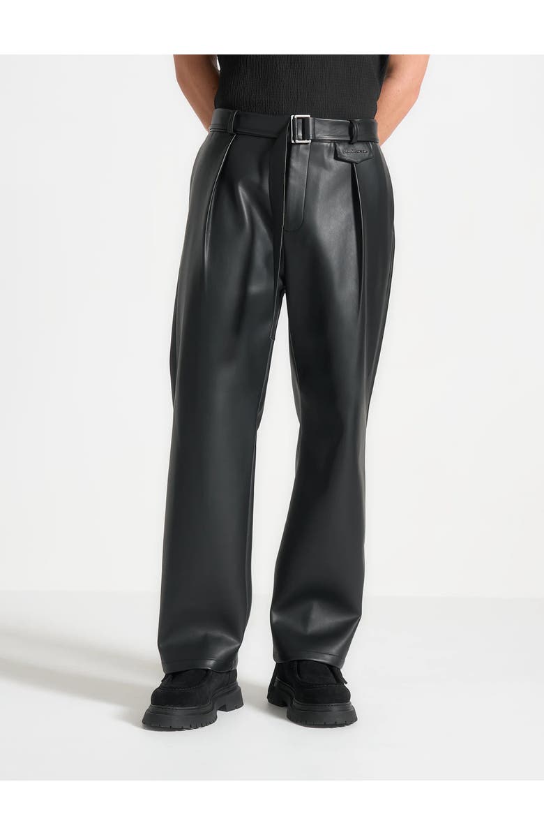 Manière De Voir Serge Relaxed Fit Leather Pleated Trousers, Main, color, Black