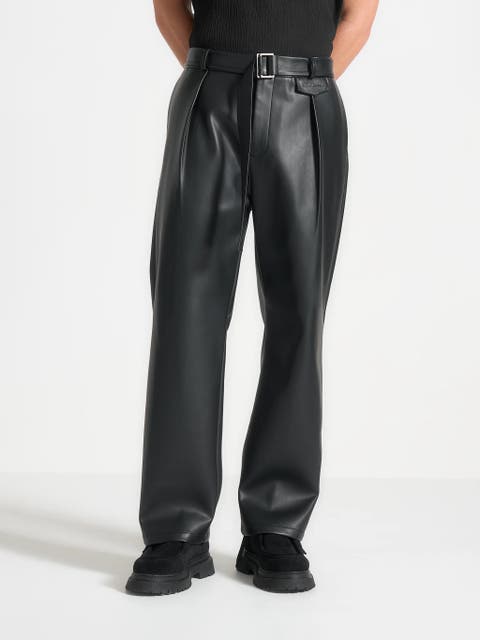 Serge Relaxed Fit Leather Pleated Trousers