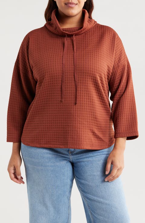 Cowl Neck Soft Waffle Knit Top (Plus)