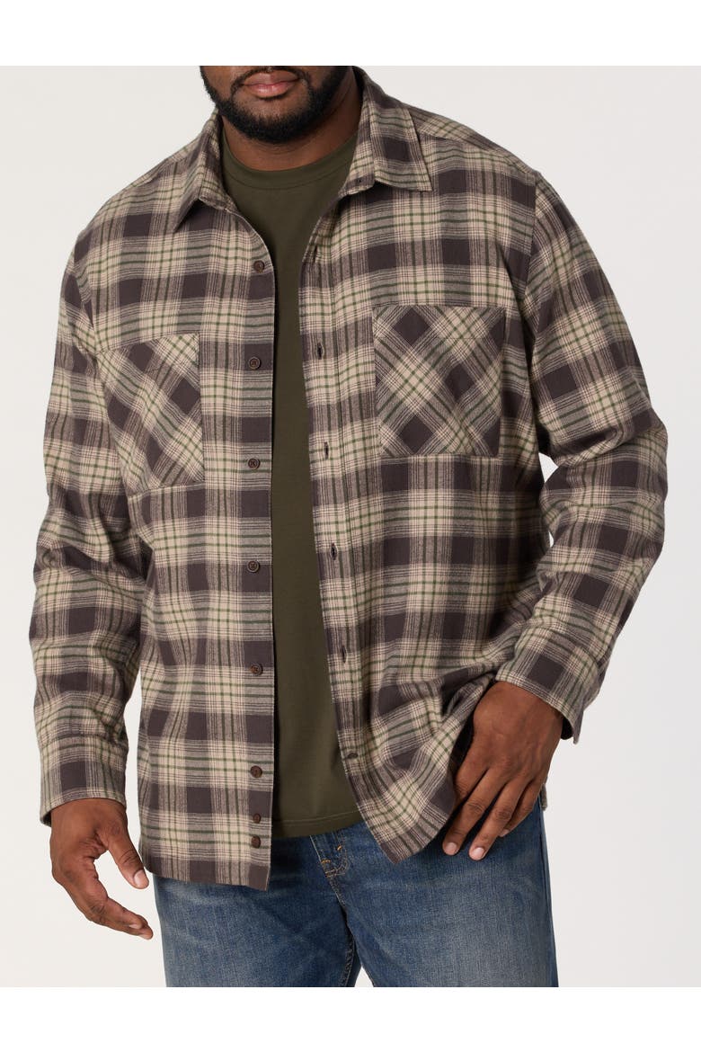 Big & Tall Plaid Flannel Sport Shirt, Main, color, COFFEE