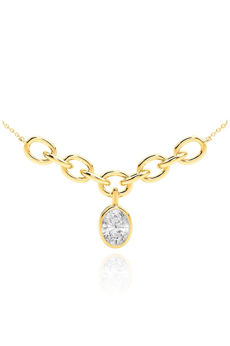 Oval Bezel Link Cubic Zirconia Pendant Necklace, Main, color, 18 KT YELLOW GOLD CLEAR CZ