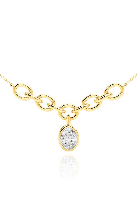 Oval Bezel Link Cubic Zirconia Pendant Necklace