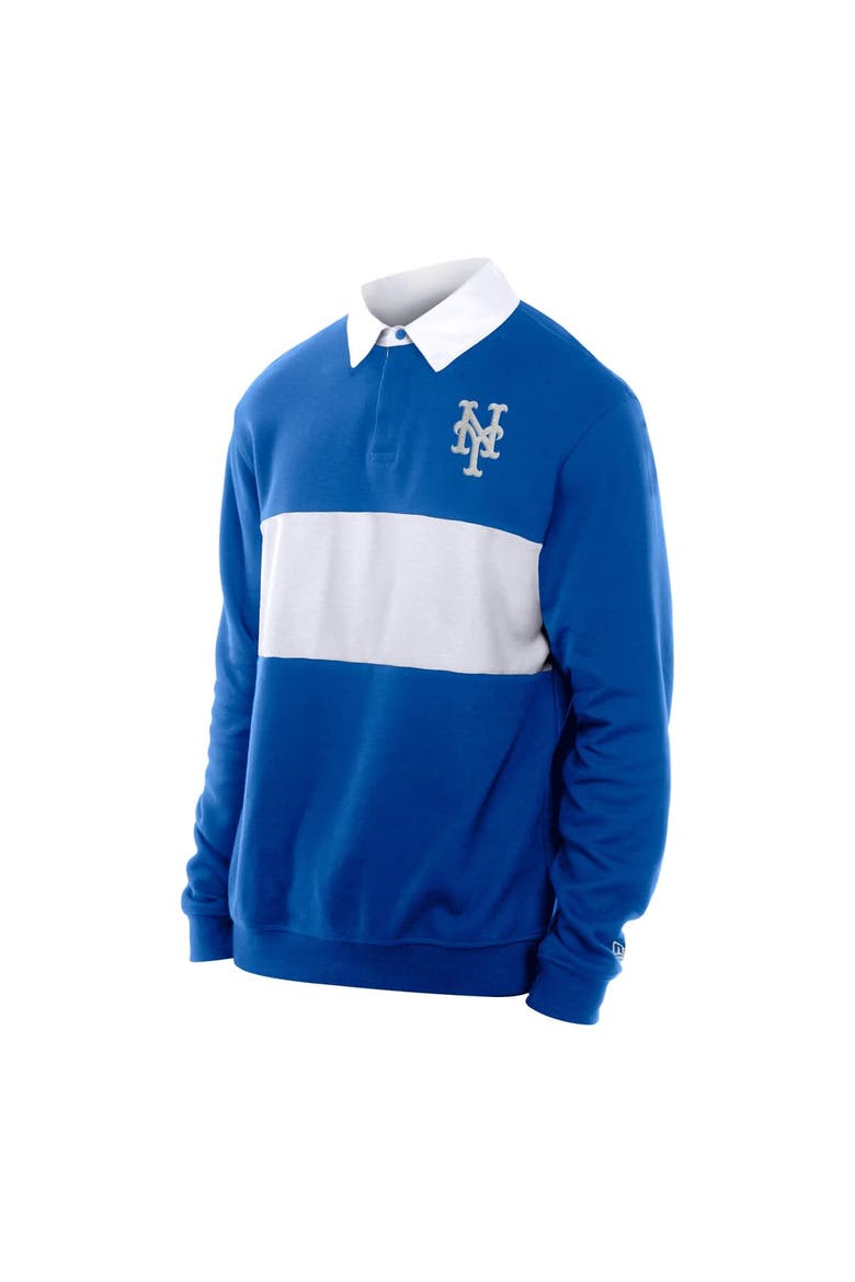 Men's New Era Royal New York Mets Throwback Prep Colorblock Rugby Polo, Alternate, color, Royal