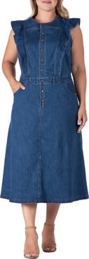 Standards & Practices Ruffle Sleeveless Denim Dress