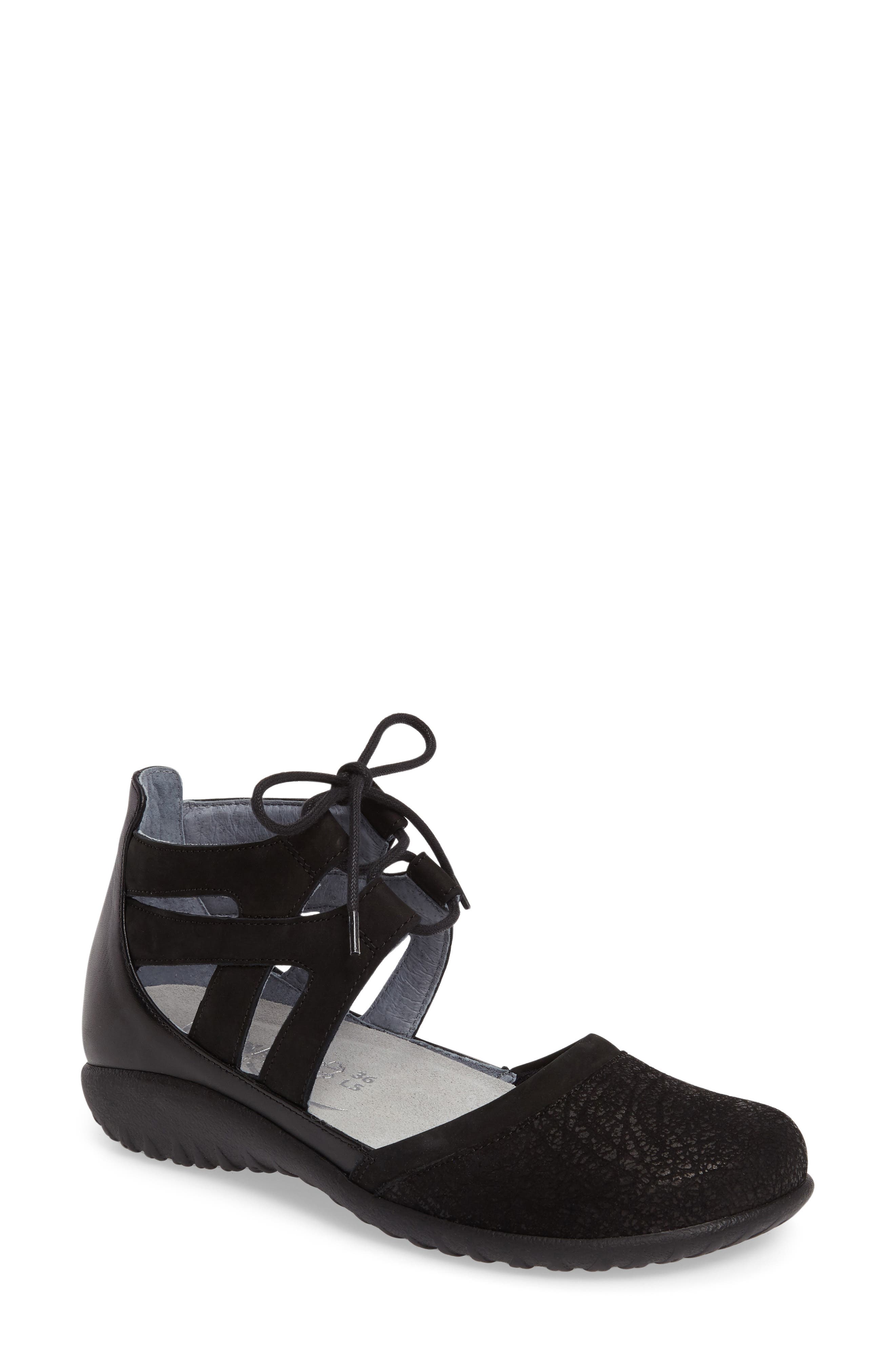 Naot Kata Lace-Up Sandal, Main, color, Black Leather