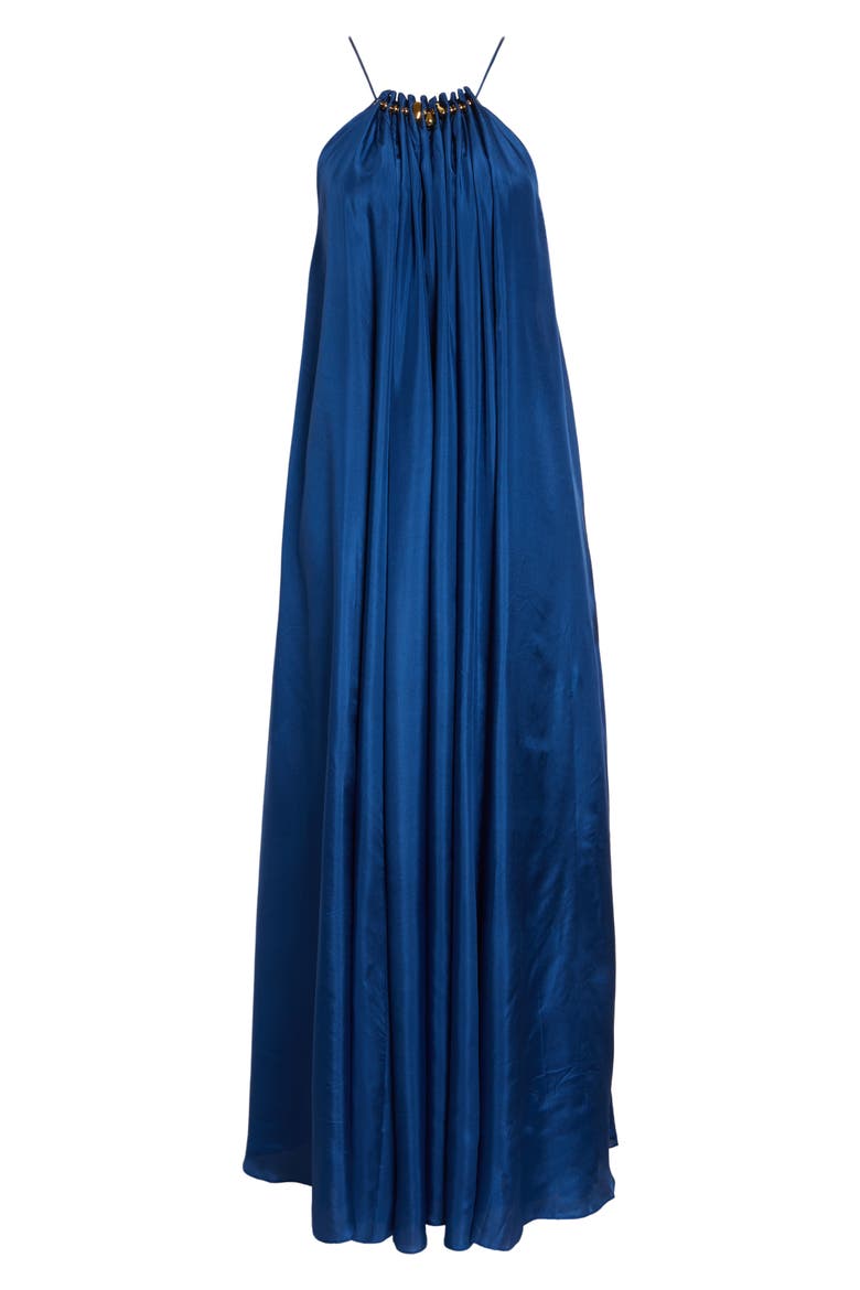 Aster Gathered Bead Silk Maxi Dress, Alternate, color, DARK COBALT