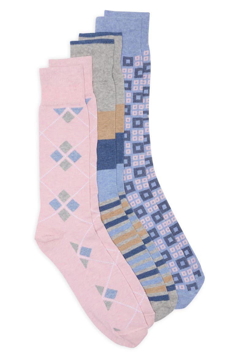 Assorted 3-Pack Cotton Blend Dress Socks, Main, color, GREY