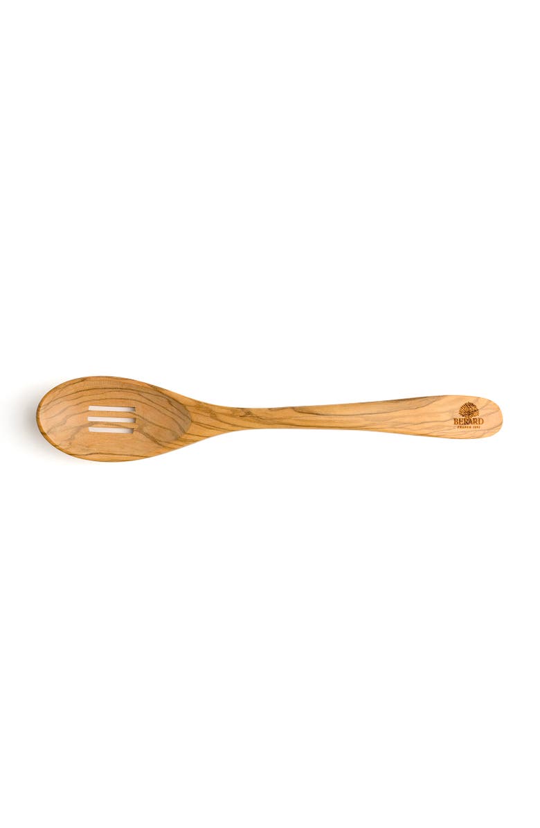 Berard Handcrafted Olive Wood 12 Inch Slotted Spoon, Alternate, color, Brown