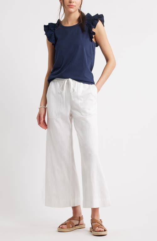 Caslonr Caslon(r) Ruffle Shoulder Cotton Tank In Navy Blazer