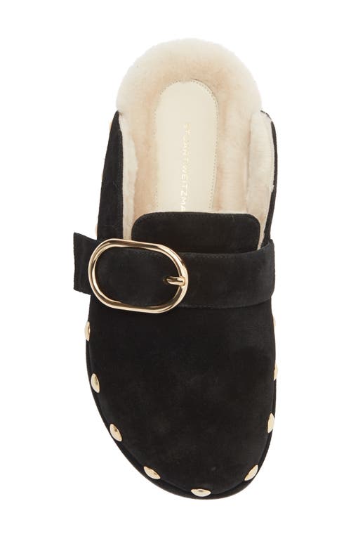 Stuart Weitzman Studded Faux Shearling Lined Mule In Black