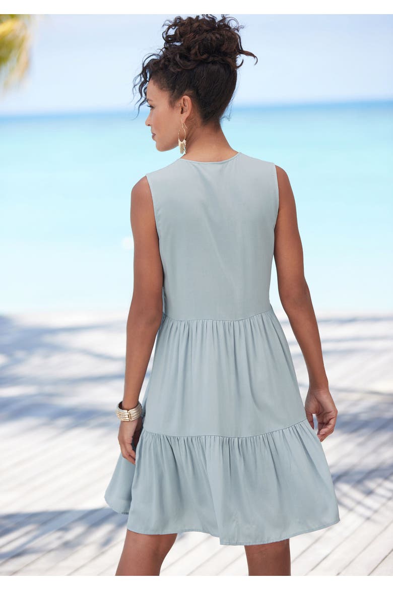 Button Up Tiered Dress, Alternate, color, Light Blue