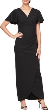 SL FASHIONS Flutter Sleeve Glitter Gown