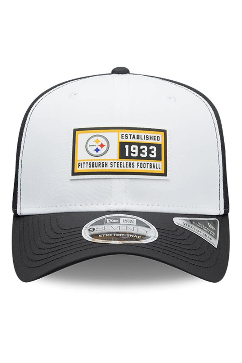 Men's New Era  White/Black Pittsburgh Steelers Established Patch 9SEVENTY Adjustable Hat, Alternate, color, White