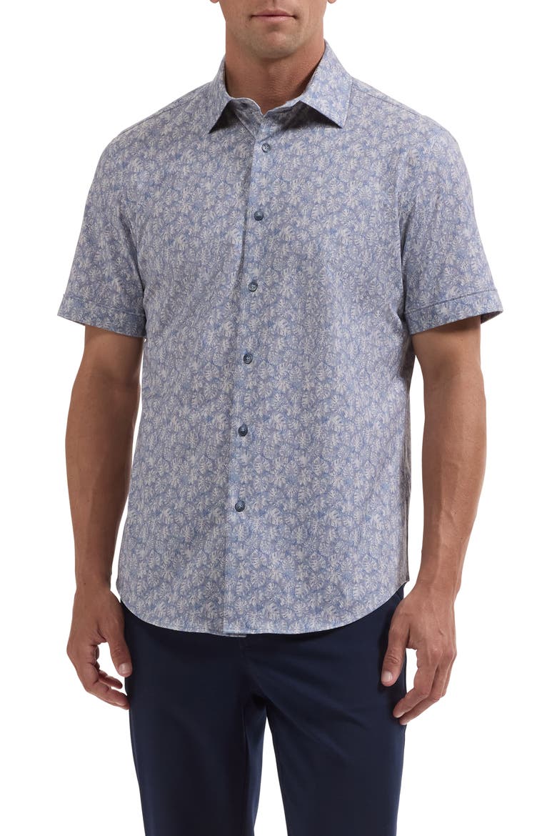 Miles OoohCotton® Print Short Sleeve Button-Up Shirt, Main, color, SLATE