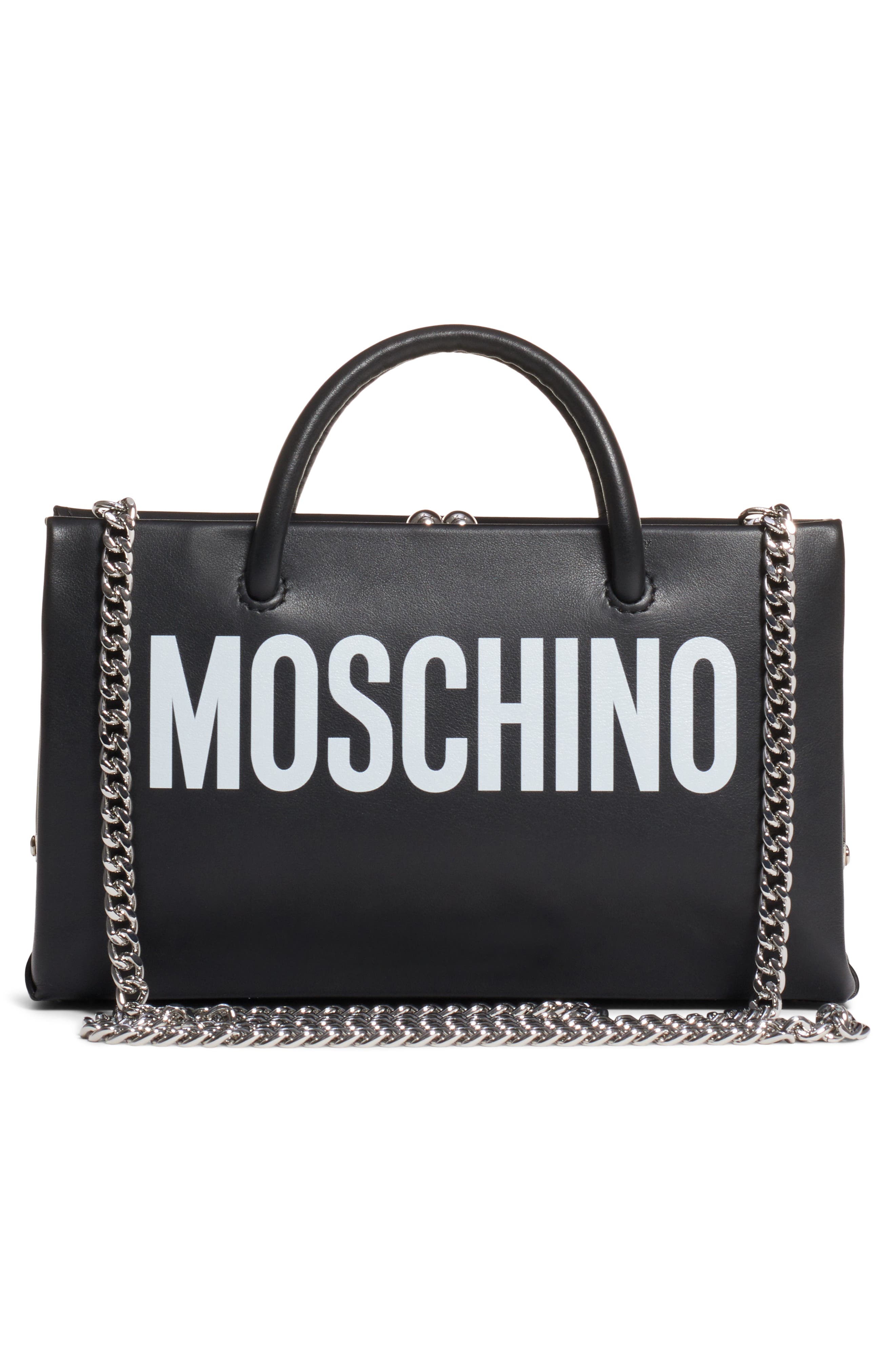 Moschino Small Calfskin Leather Shopper Clutch, Alternate, color, 