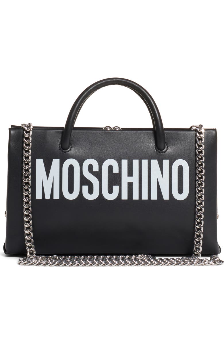Moschino Small Calfskin Leather Shopper Clutch, Alternate, color,