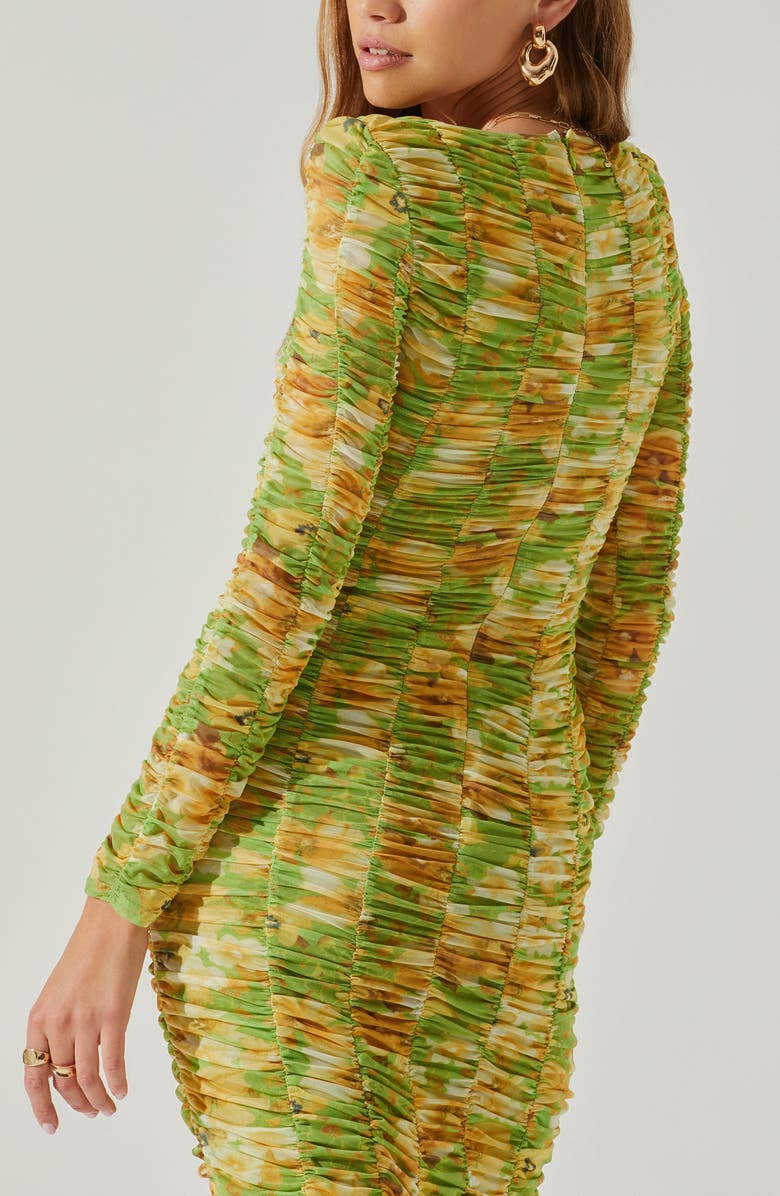 ASTR the Label Yelina Floral Long Sleeve Ruched Dress, Alternate, color, Lime Yellow