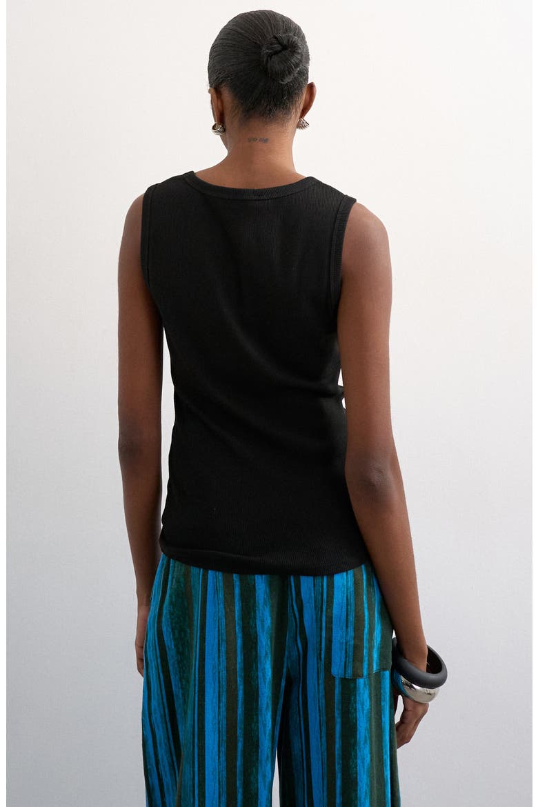 V-Neck Stretch Cotton Rib Tank, Alternate, color, BLACK