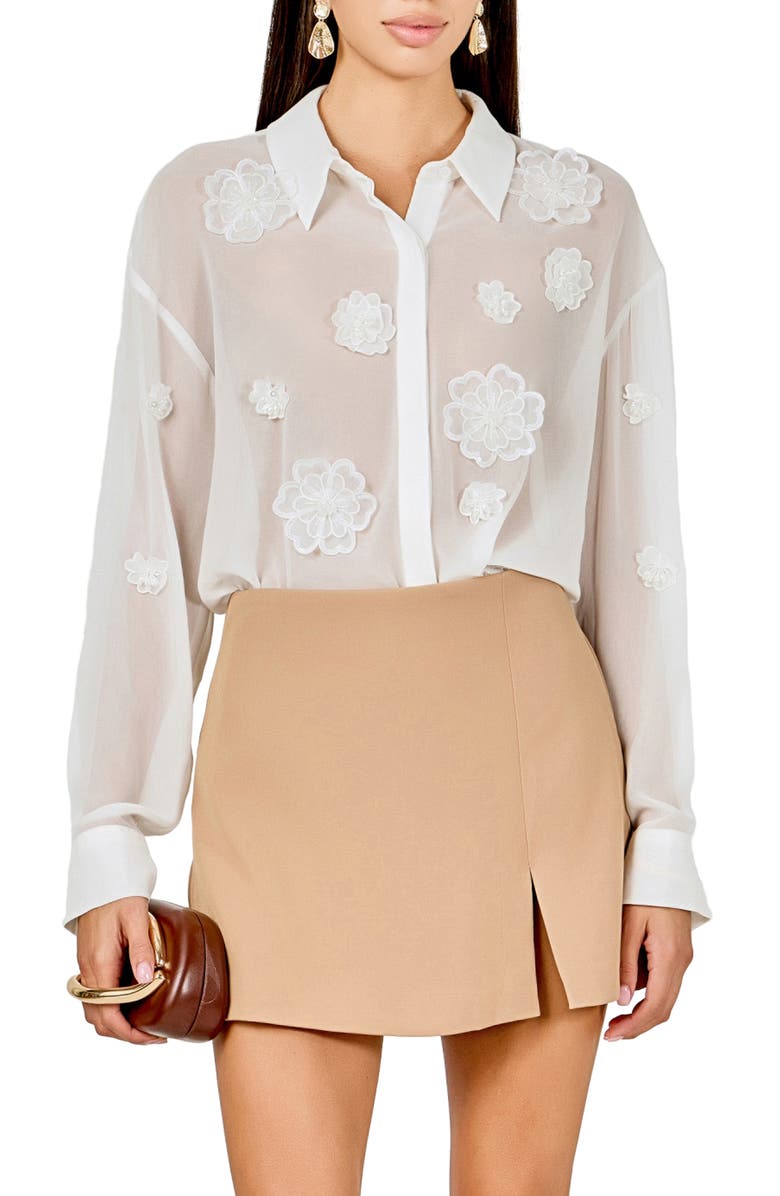 Endless Rose Floral Detail Sheer Shirt, Main, color, White