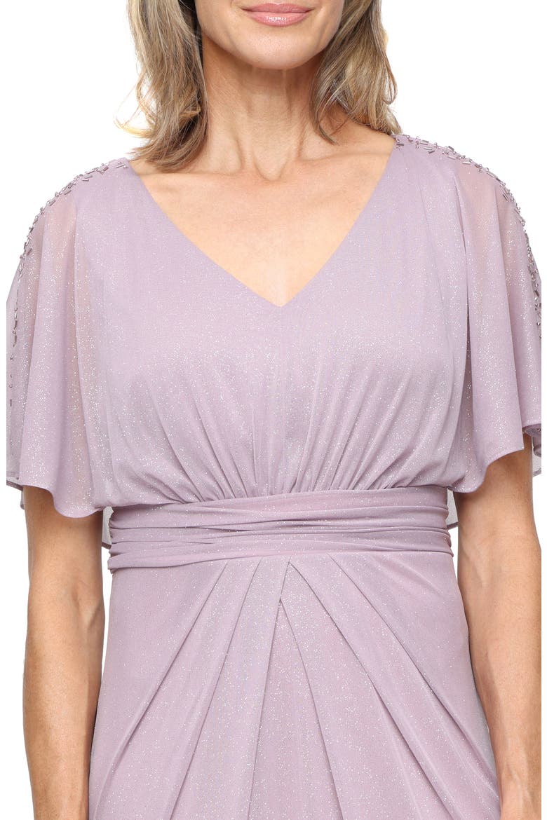 Glitter Flutter Sleeve Mesh Gown, Alternate, color, MAUVE