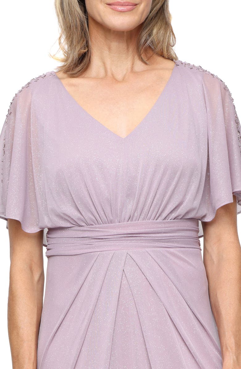 SL FASHIONS Glitter Flutter Sleeve Mesh Gown, Alternate, color, Mauve