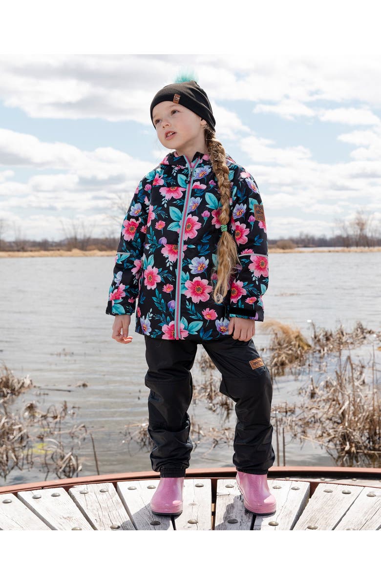 Deux par Deux 3-in-1 Two-Piece Mid-Season Outerwear Set Flowers - Inner Jacket, Alternate, color, Black Floral Print