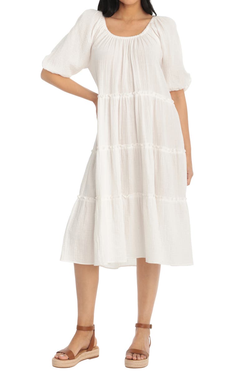 London Times Gauze Tiered Trapeze Midi Dress, Main, color, 