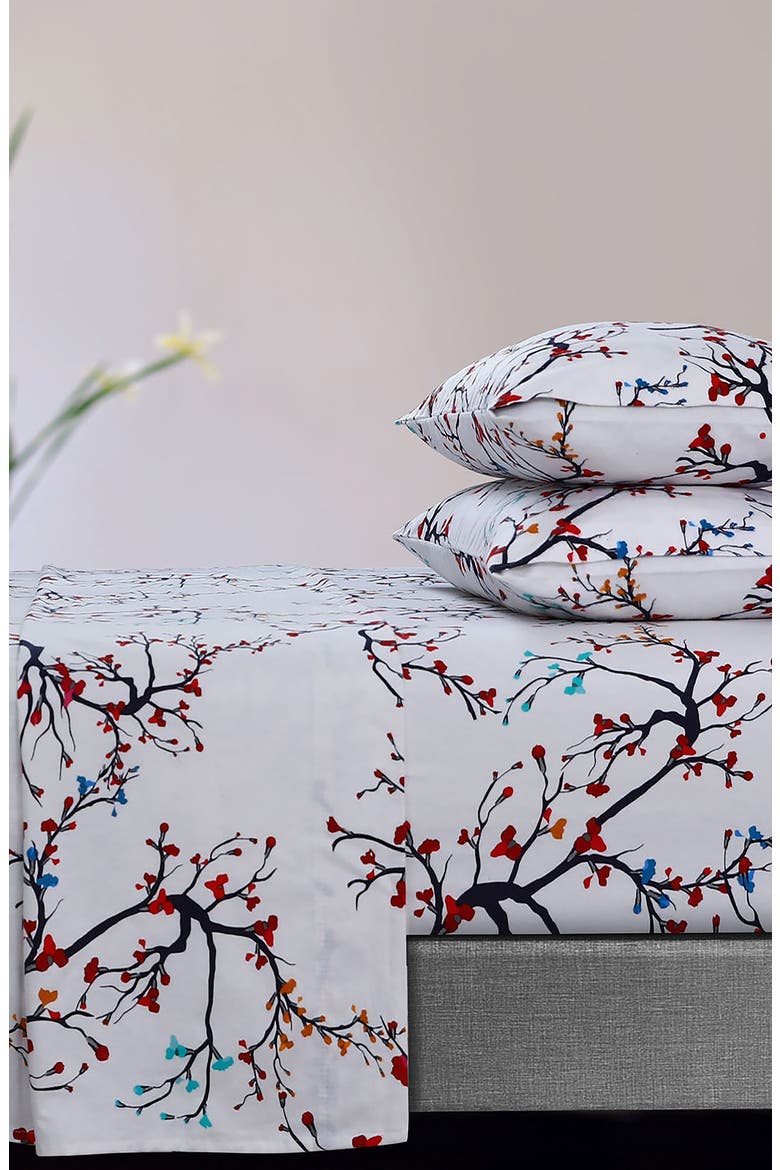 Emilia Tree Cotton Flannel Sheet Set, Main, color, WHITE MULTI