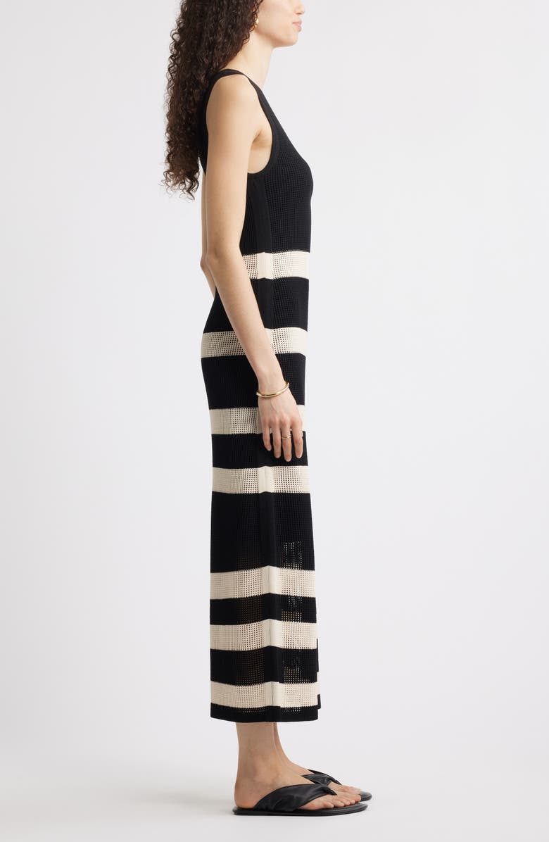 Nordstrom Sleeveless Open Stitch Maxi Sweater Dress, Alternate, color, Black- Ivory Stripe