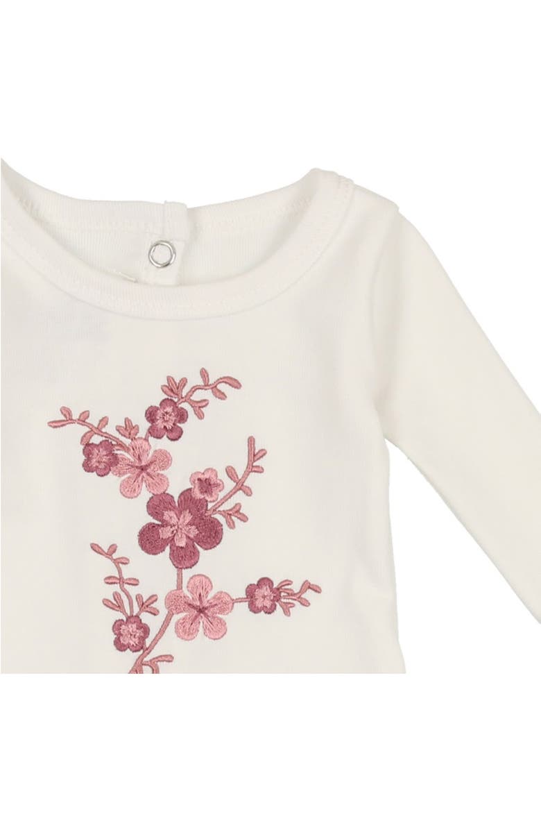 Manière Floral Embroidered Cotton Knit Footie, Alternate, color, White