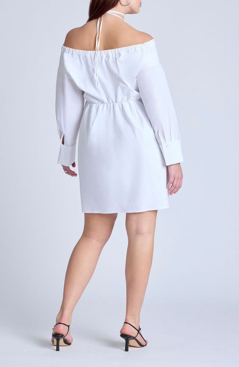 ELOQUII Halter Strap Off the Shoulder Long Sleeve Cotton Blend Poplin Minidress, Alternate, color, 