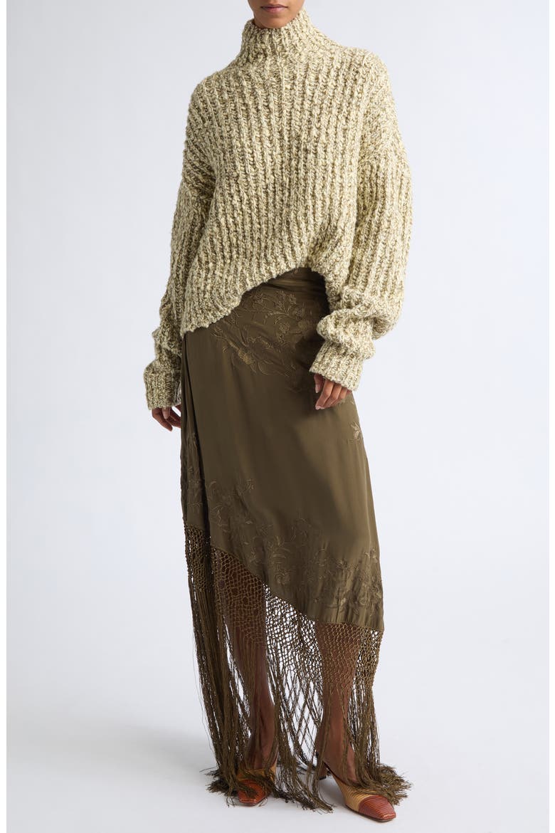Lark Silk Fringe Maxi Skirt, Alternate, color, MALACHITE