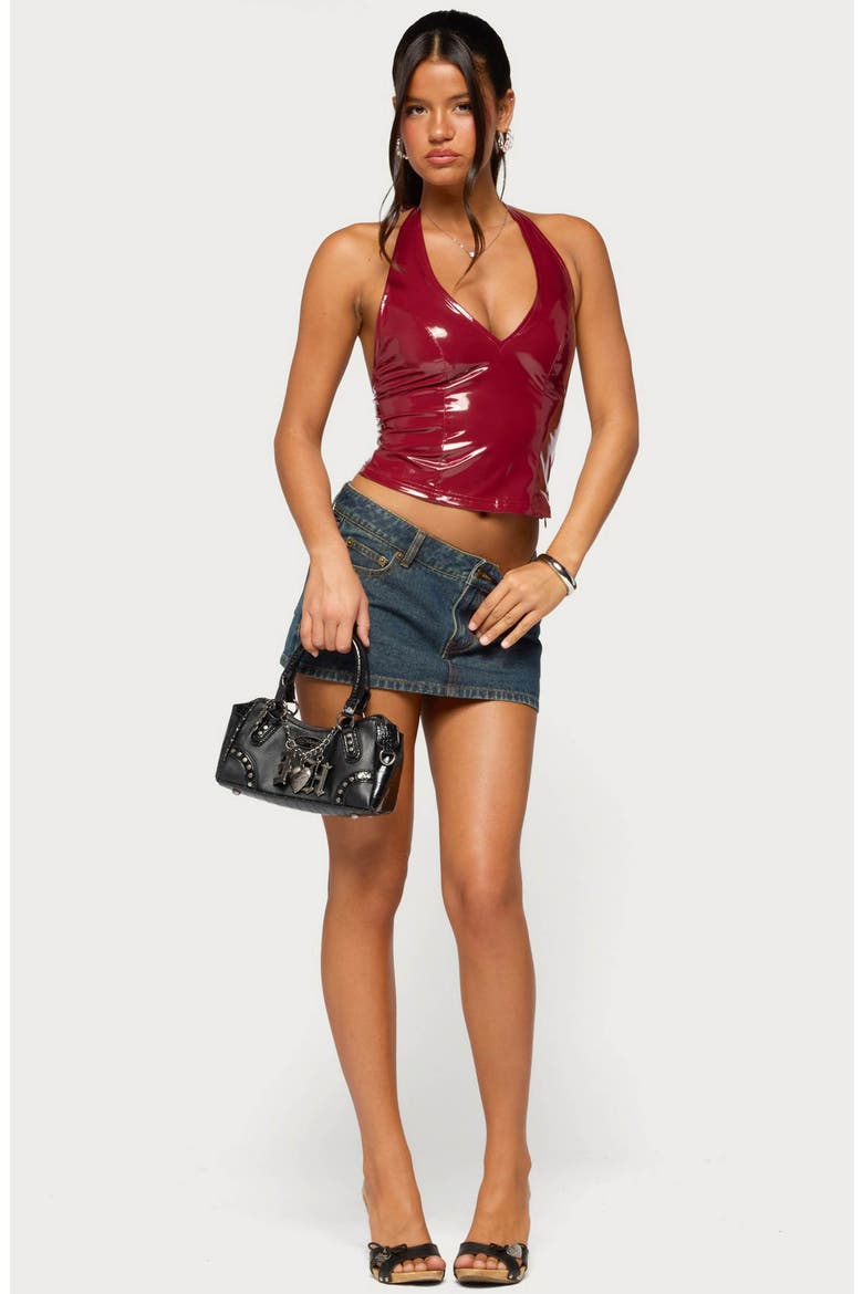 Birch Faux Leather Halter Top, Alternate, color, BURGUNDY