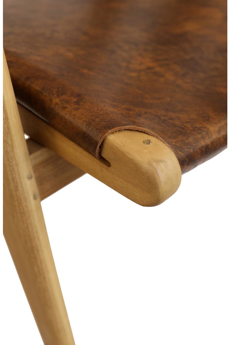 Odin Teak Wood & Genuine Leather Dining Chair, Alternate, color, Natural