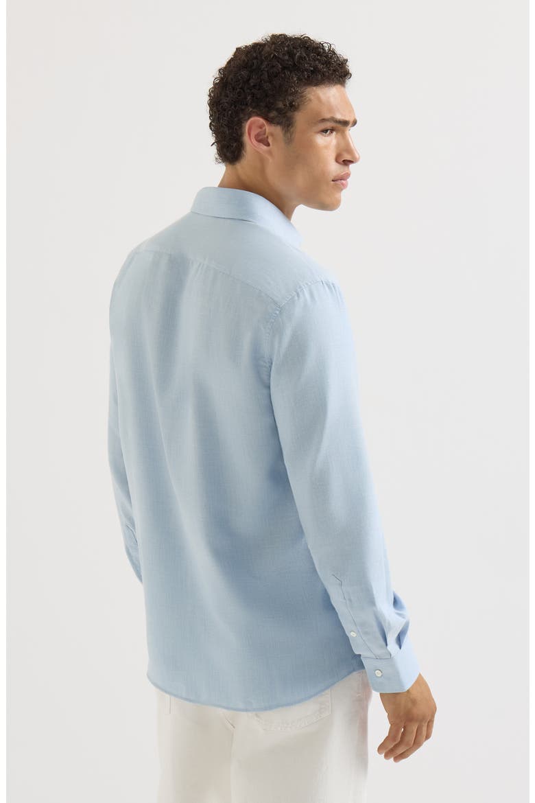 Cotton and cashmere denim-effect diagonal shirt with spread collar, Alternate, color, Sky Blue