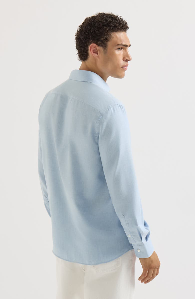 Brunello Cucinelli Cotton and cashmere denim-effect diagonal shirt with spread collar, Alternate, color, Sky Blue