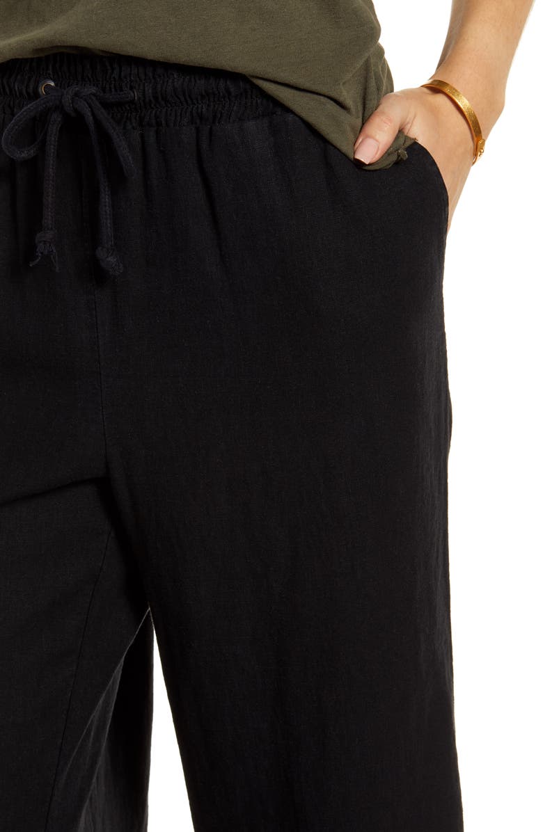 Treasure & Bond Drawstring Wide Leg Crop Linen Blend Pants, Alternate, color,