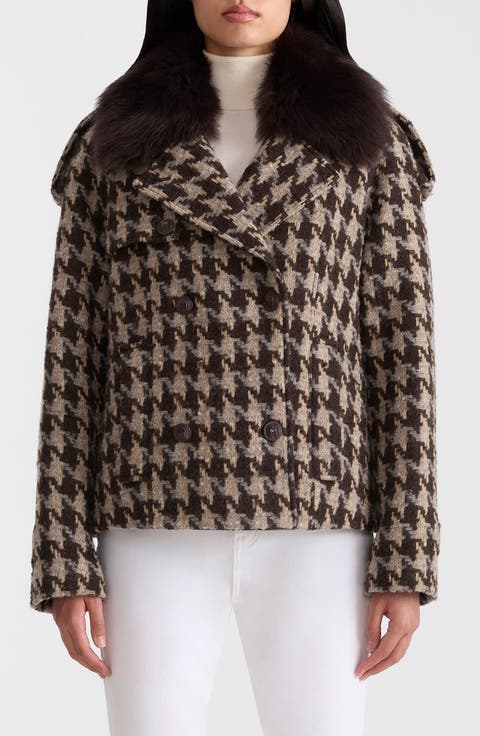 Edwina Wool Blend Coat with Genuine Shearling Collar