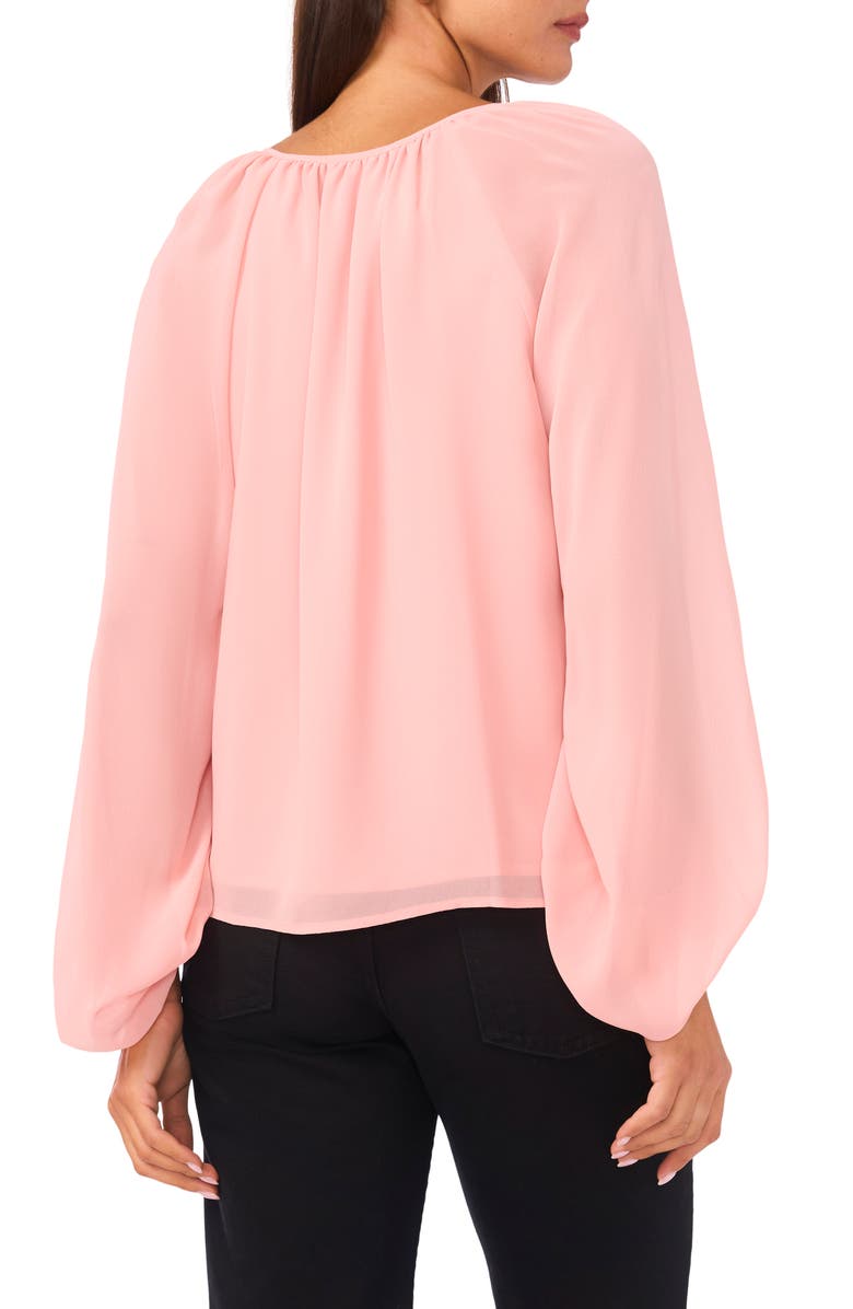Vince Camuto Sheer Sleeve Tie Neck Top, Alternate, color, Sepia Rose