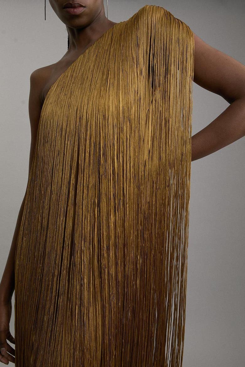 Asymmetric Draped Fringe Mini Dress, Alternate, color, Chartreuse