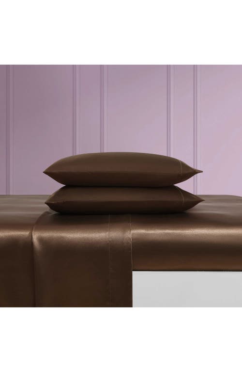 Betsey Johnson Solid Satin Sheet Set In Dark Brown