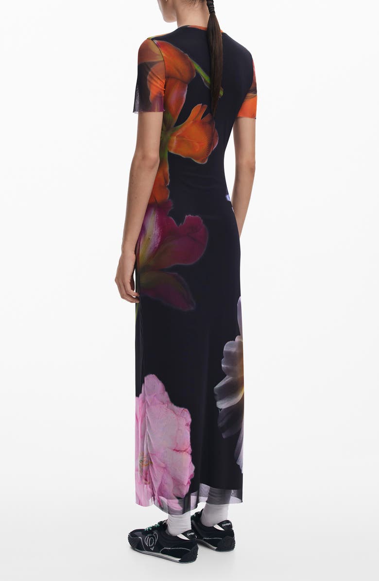 Desigual Floral Mesh Maxi Dress, Alternate, color, Black