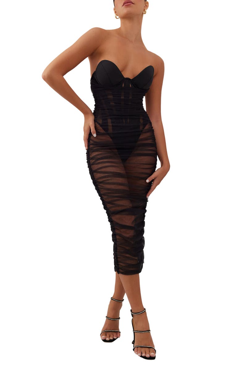 HEIRESS BEVERLY HILLS Corset Panel Sheer Tulle Dress, Main, color,