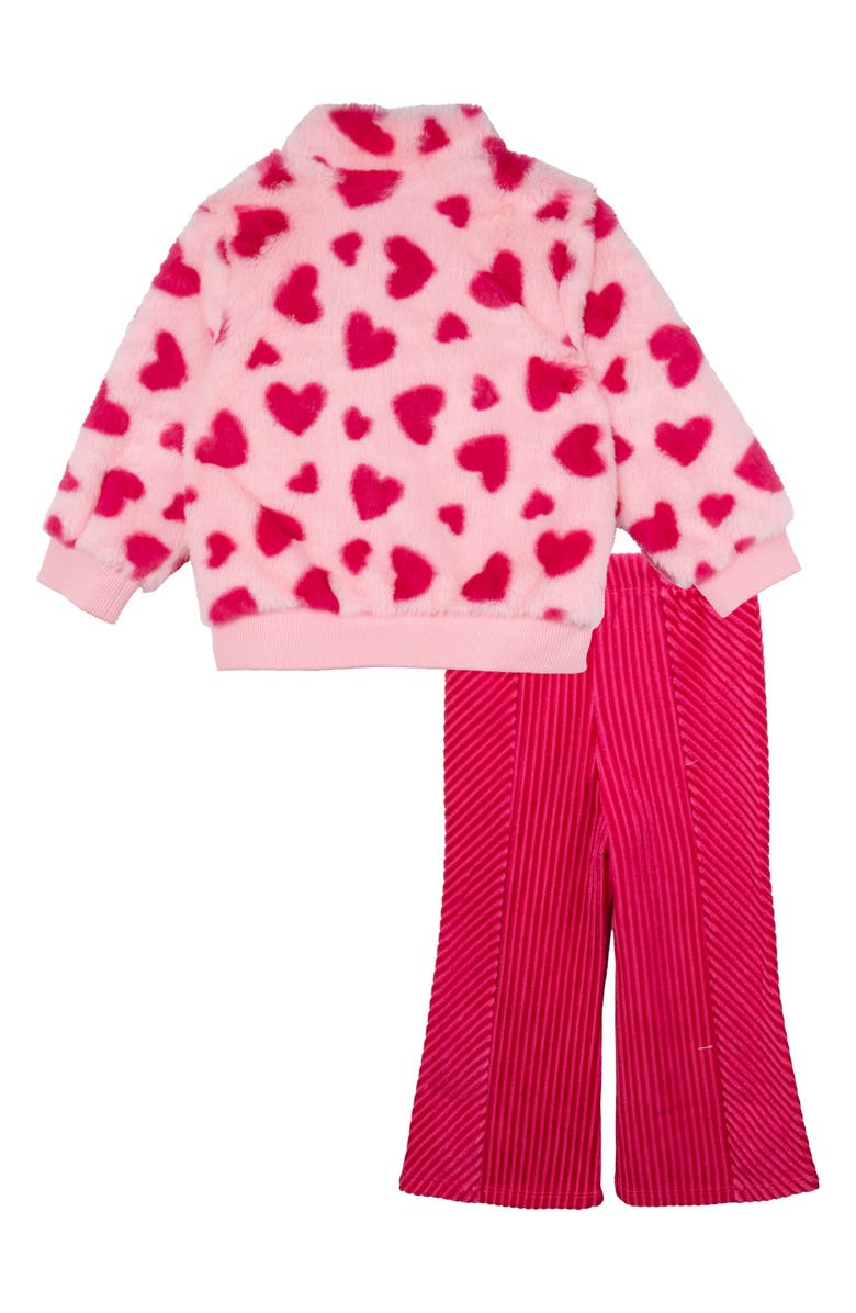 Rare Editions Kids' Faux Fur Jacket, Graphic T-Shirt & Flare Pants Set, Alternate, color, Pink