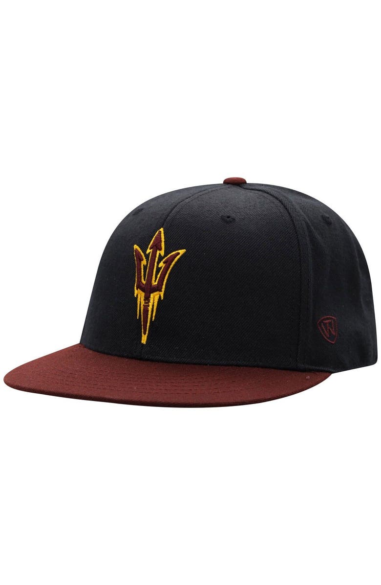 TOP OF THE WORLD Men's Top of the World Black/Maroon Arizona State Sun Devils Team Color Two-Tone Fitted Hat, Main, color, Black