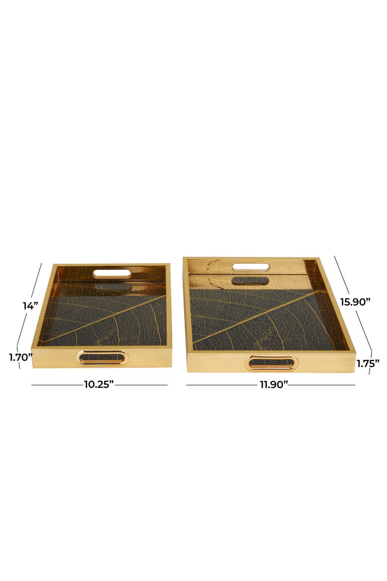 Gold Plastic Geometric Tray with Black Glass - Set of 2, Alternate, color, GOLD