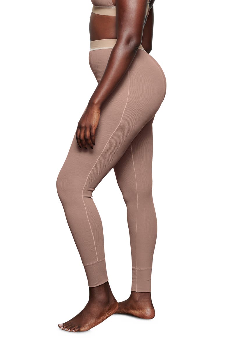 Stretch Cotton Rib Leggings, Alternate, color, UMBER