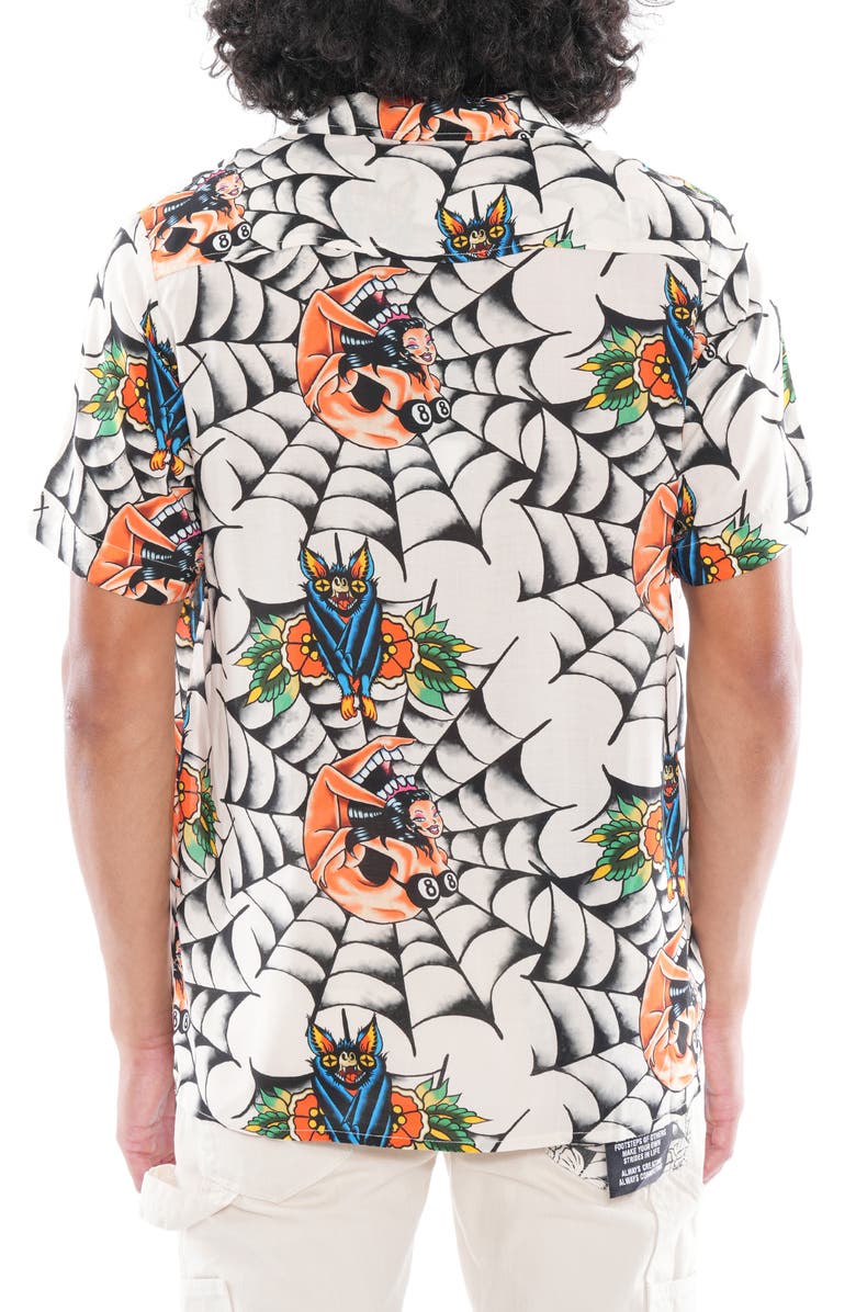 Cult of Individuality Yakuza Short Sleeve Cotton Button-Up Shirt, Alternate, color, Cream