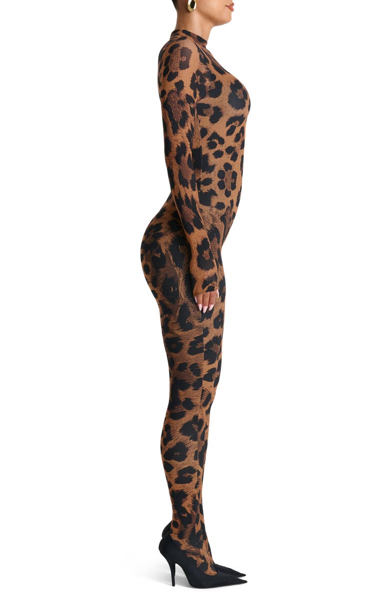Naked Wardrobe Animal Print Closed Toe Jumpsuit, Alternate, color, Leopard