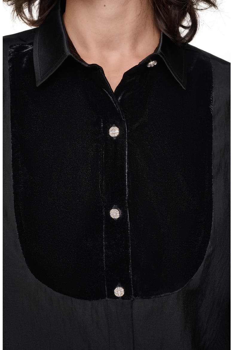 Velvet Bib Button Down Shirt, Alternate, color, BLACK